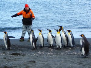 Captain Burton with penguins